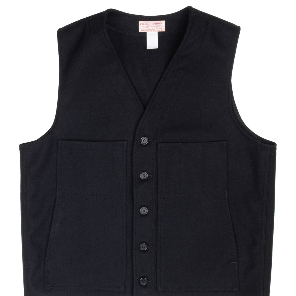 VINTAGE CC FILSON BLACK WOOL VEST SIZE 46 2000S MADE IN USA