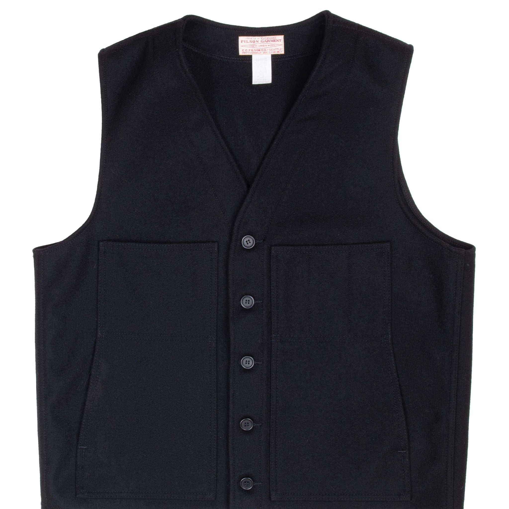 VINTAGE CC FILSON BLACK WOOL VEST SIZE 46 2000S MADE IN USA