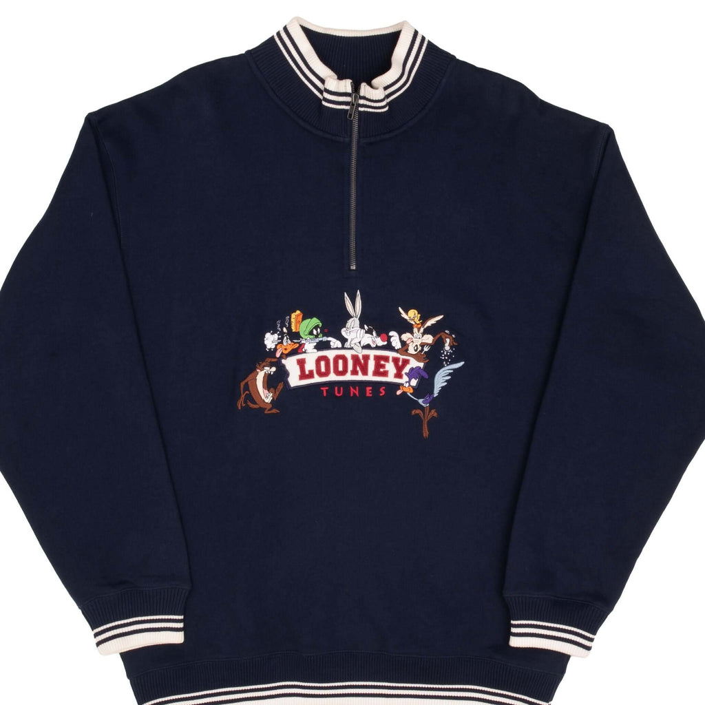 Vintage Looney Tunes Quarter Zip Embroidered Sweatshirt 1998 size Large