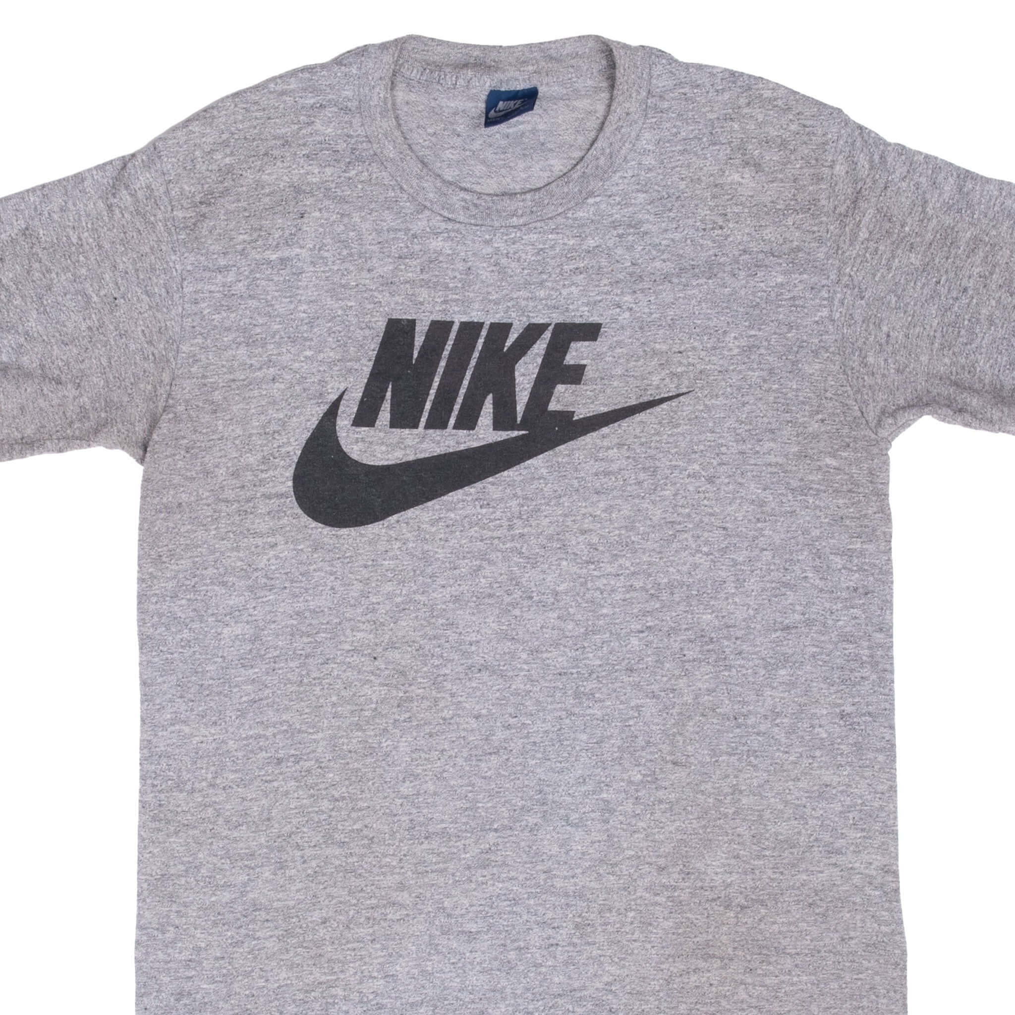 Vintage Nike Swoosh Grey Tee Shirt 1980S Medium Made In USA With Single Stitch Sleeves

Blue Label