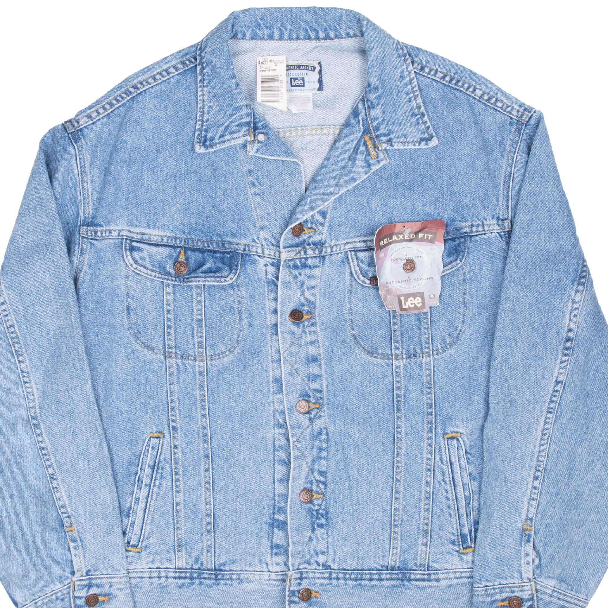 VINTAGE LEE BLUE DENIM JACKET 1990S SIZE XL MADE IN USA DEADSTOCK
