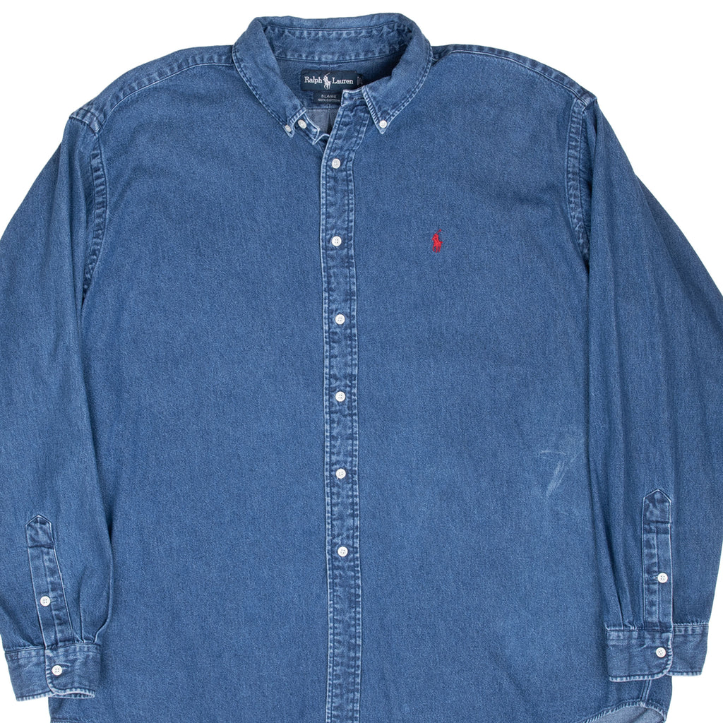 Vintage Polo Ralph Lauren Blue Denim Shirt 1990S Size 2XL