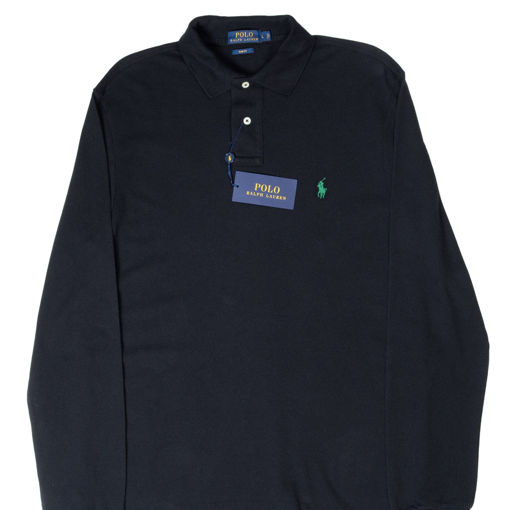 VINTAGE RALPH LAUREN BLACK LONG SLEEVE POLO SHIRT SIZE LARGE DEADSTOCK
