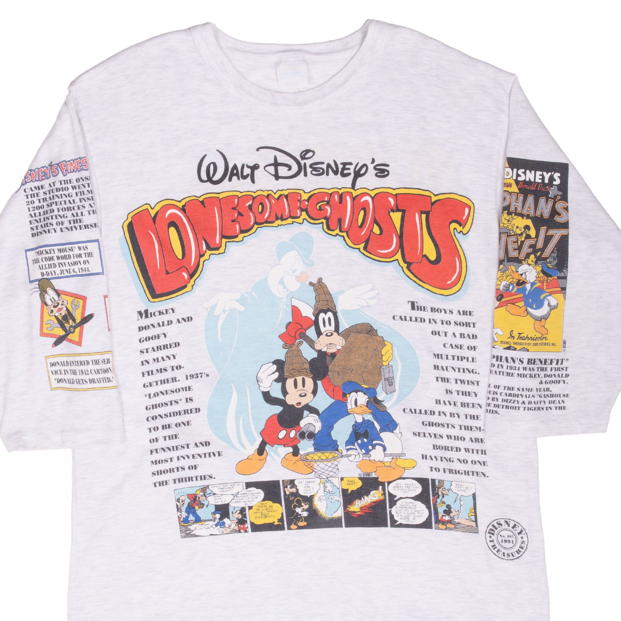 Vintage Walt Disney Lonesome Ghosts Half Sleeve Tee Shirt 1991 Size Large Made In Usa With Single Stitch Sleeves