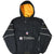 Front of black Pittsburgh Steelers Starter hooded pullover jacket with yellow lining and embroidered logos