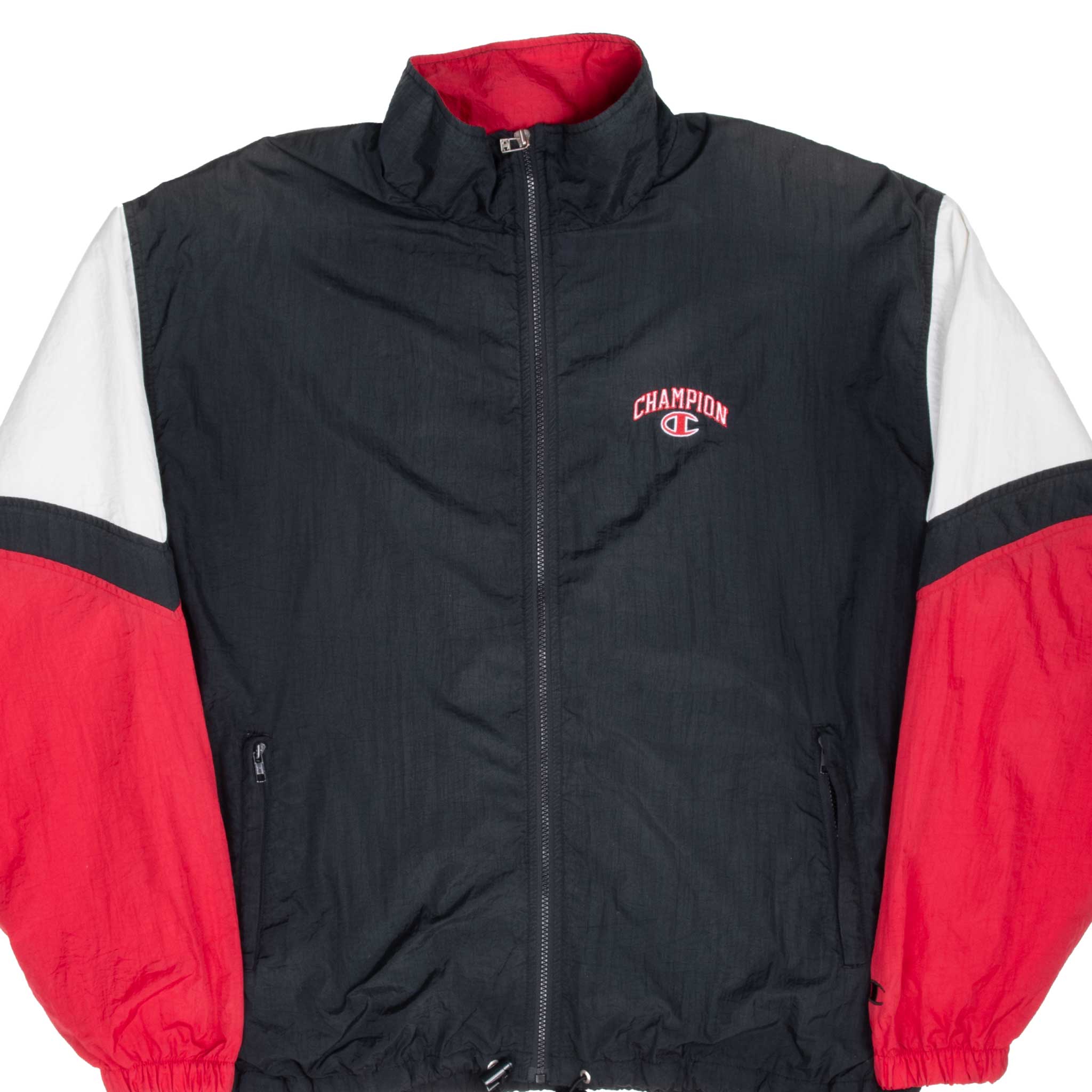 Vintage Champion Black & Red Windbreaker Jacket 1990S Size XL