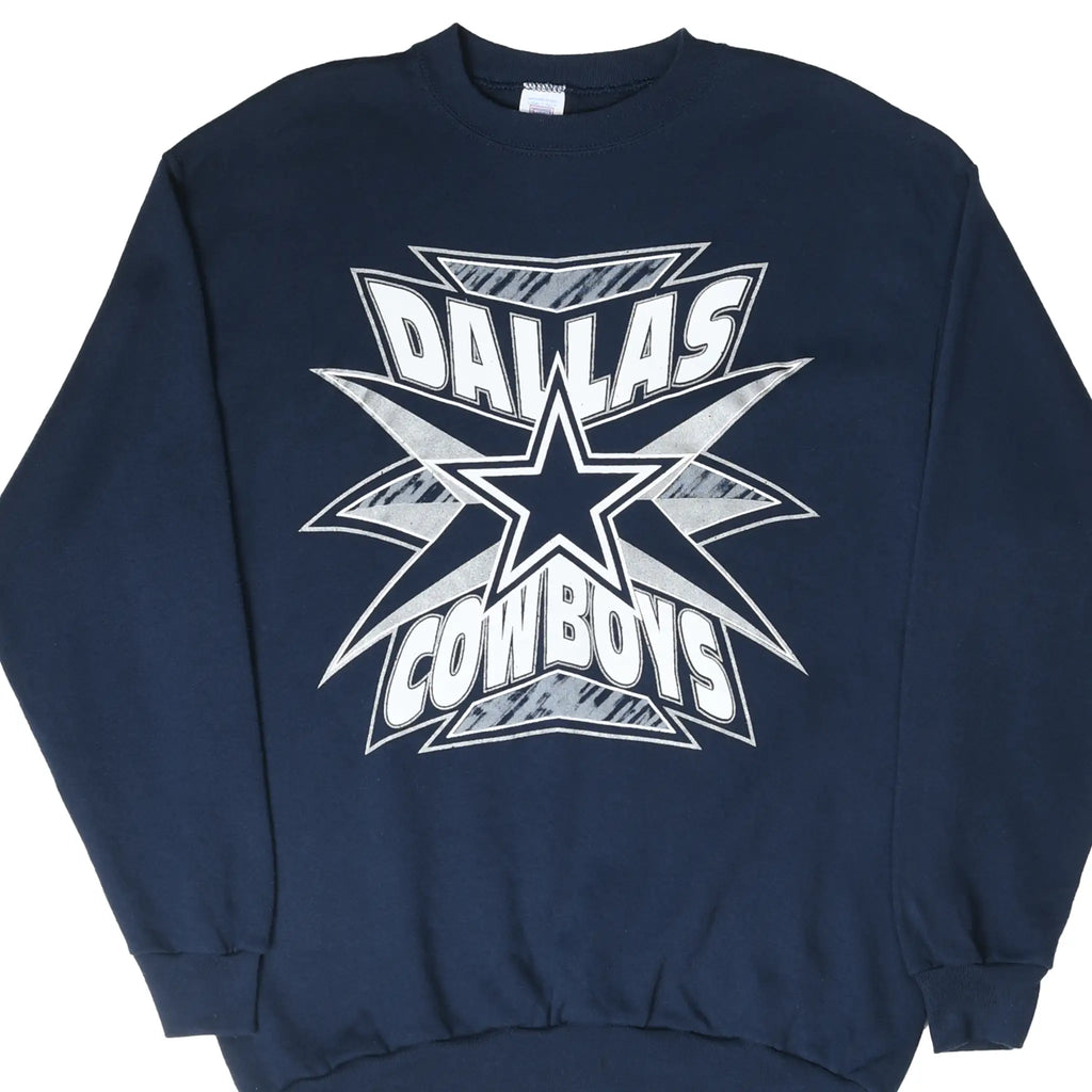 Front of navy Dallas Cowboys sweatshirt with white and gray star graphic