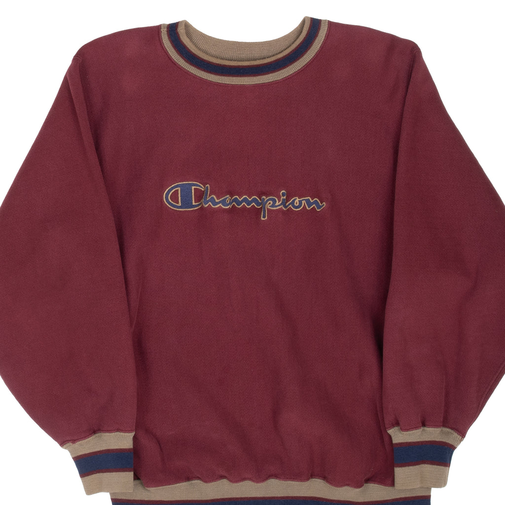 Vintage Champion Spellout Reverse Weave Burgundy Sweatshirt 1990S Size Large Made In Usa