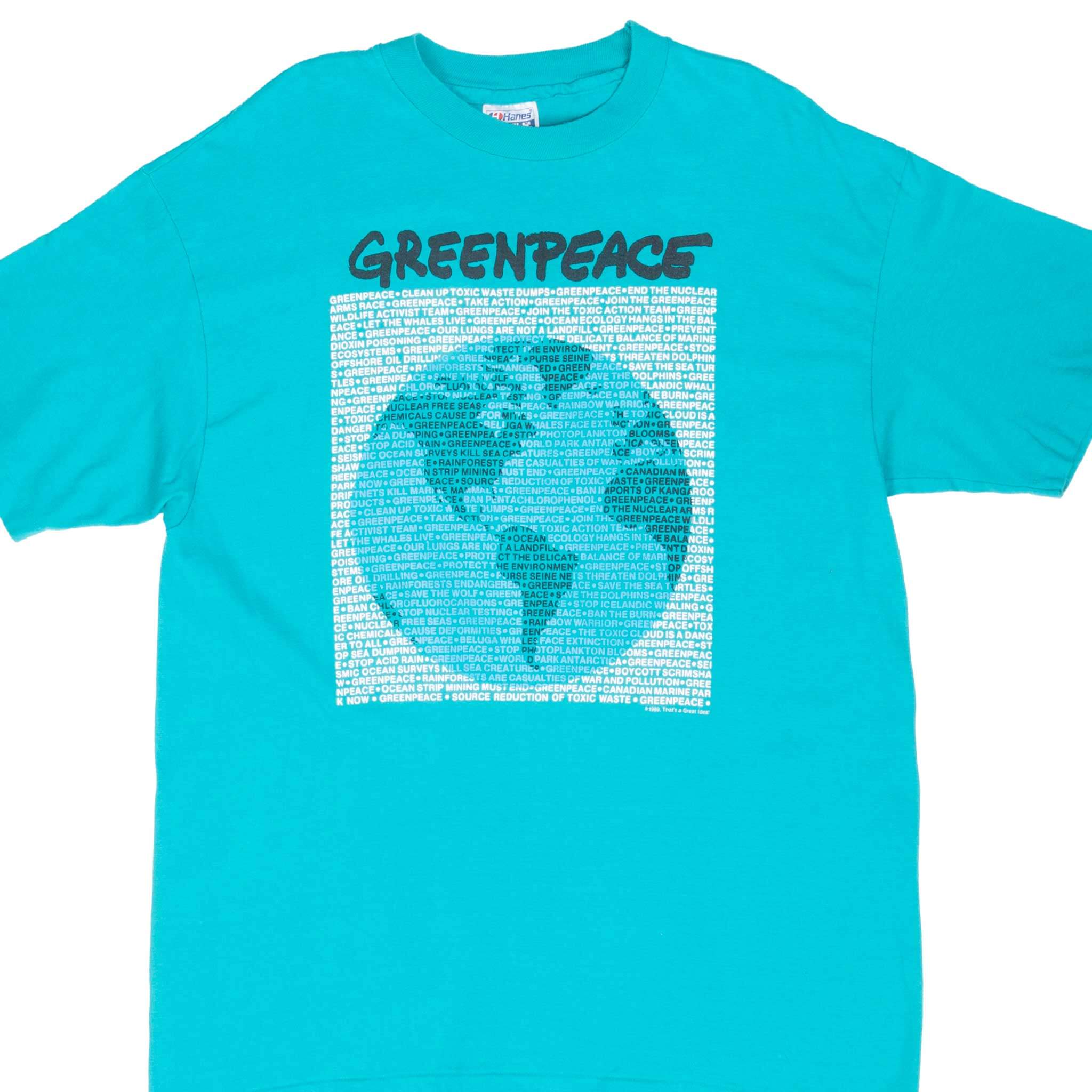 Vintage Green Peace 1989 Tee Shirt Size Large Made In Usa With Single Stitch Sleeves