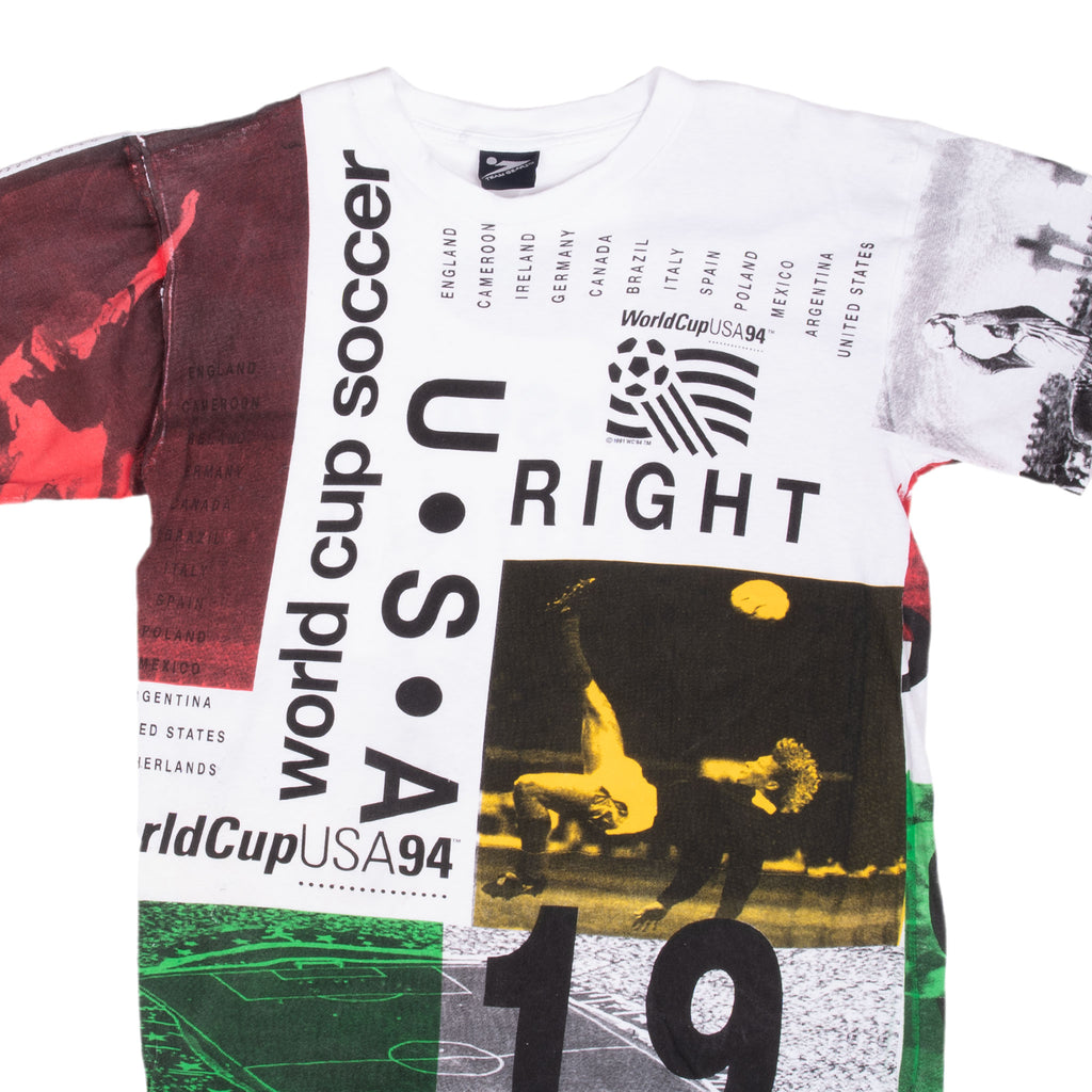 Vintage Soccer World Cup 1994 Usa All Over Print Tee Shirt Size Large With Single Stitch Sleeves