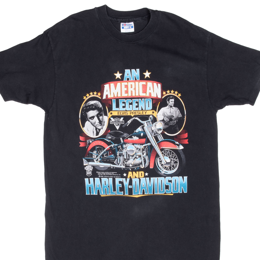 Vintage Harley Davidson An American Legend Elvis Presley Tee Shirt 1987 Size Large Made In Usa With Single Stitch Sleeves