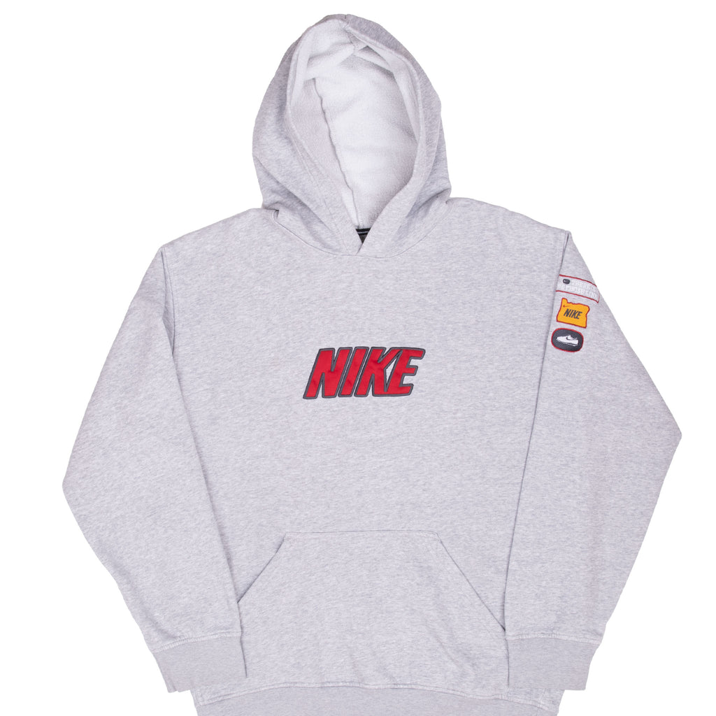 Vintage Nike Spellout Grey Hoodie Sweatshirt 2000S Size Medium