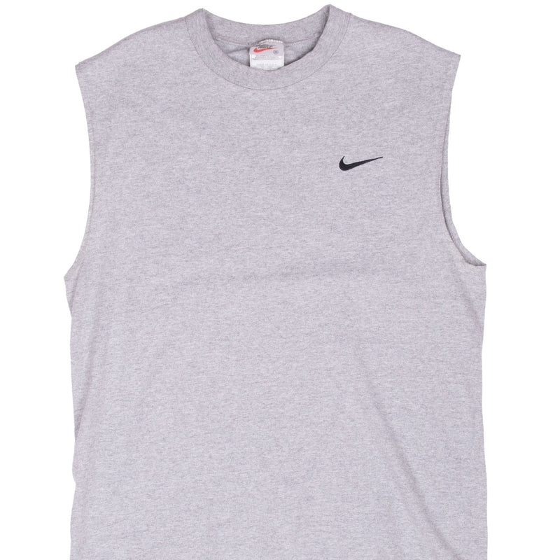 Vintage Nike Classic Swoosh Gray Tank Top Tee Shirt 1990S Size Medium Made In Usa