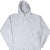 Front of gray Russell Athletic pullover hoodie with drawstring hood, neck snap, and side-entry pockets