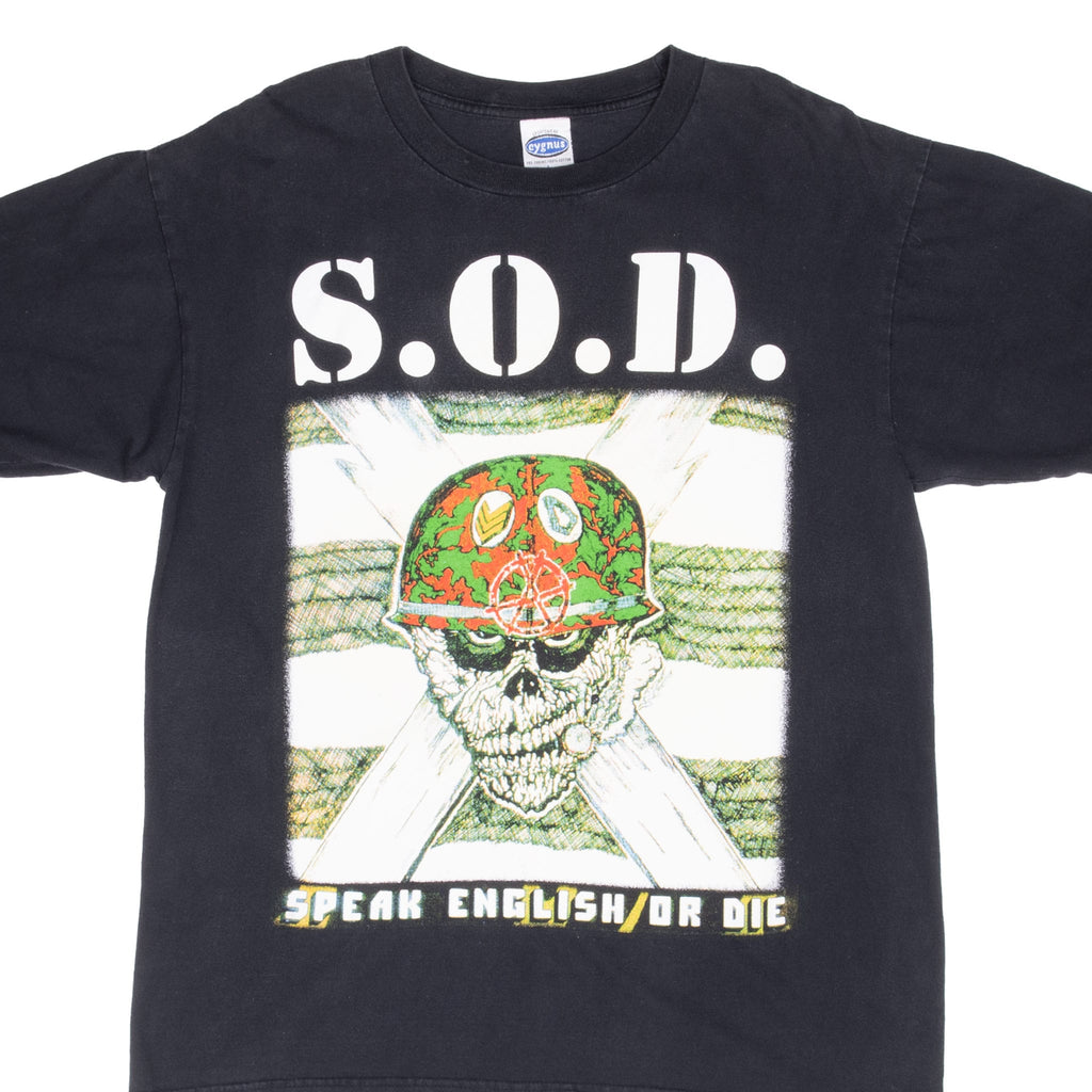 Vintage S.O.D. Stormtroopers Of Death Speak English Or Die Tee Shirt 2000S Size Large