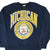 Front of navy University of Michigan sweatshirt with maize lettering and seal graphic