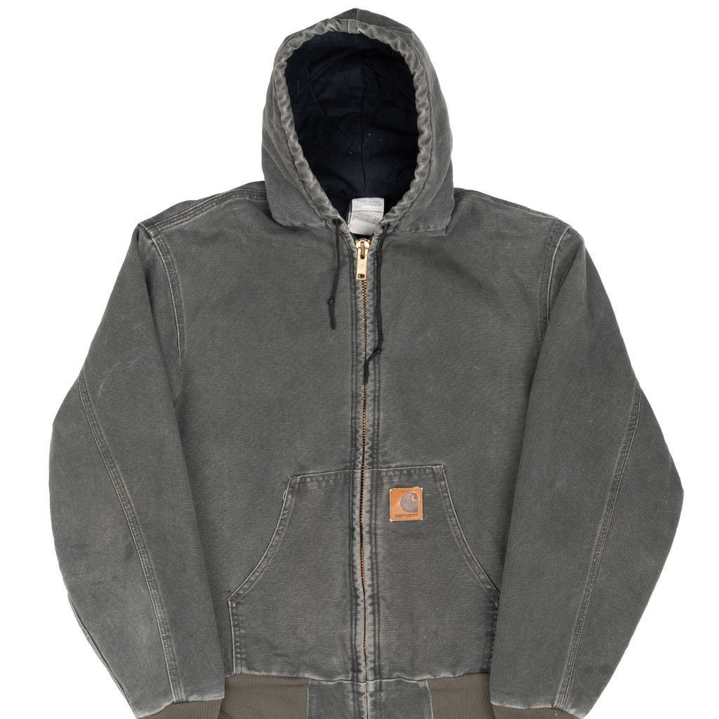Vintage Carhartt Green Faded Active Hooded Jacket 1990S J68Mos Size Medium