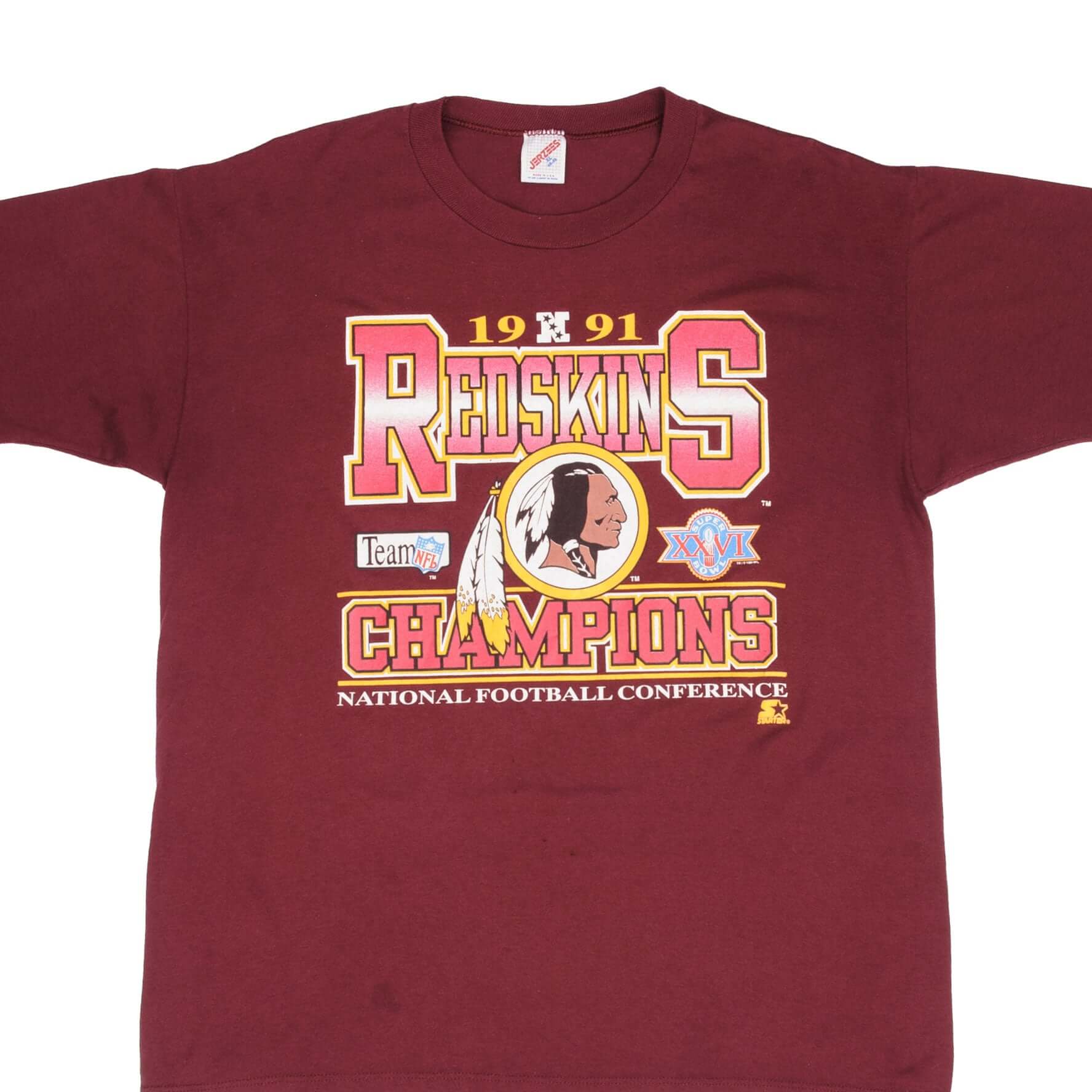 Vintage Nfl Washington Redskins Nfc Champions 1991 Tee Shirt Size XL Made In Usa With Single Stitch Sleeves