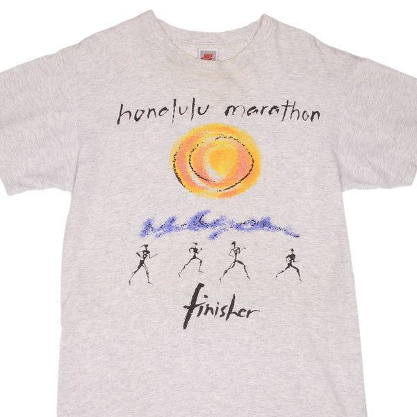 Vintage Nike Honolulu Marathon Finisher 1993 Tee Shirt Size Large Made In USA With Single Stitch Sleeves. Gray Label