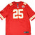 Front of red Nike Kansas City Chiefs Charles 25 NFL jersey with striped sleeves