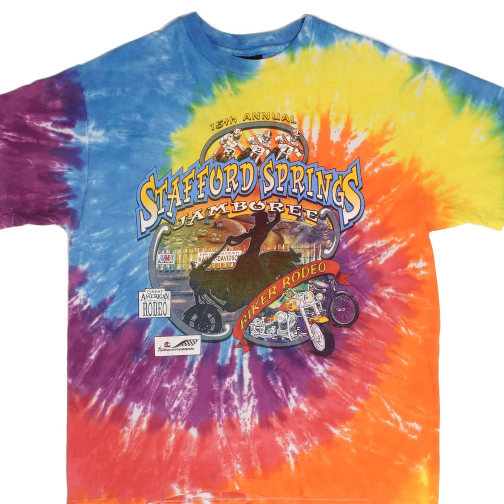 Vintage Tie Dye Ama Motocross 15Th Annual Stafford Springs Jamboree Connecticut 1996 Tee Shirt Large Made In USA With Single Stitch Sleeves