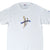 Front of white Jacques Villeneuve T-shirt with blue and yellow JV logo
