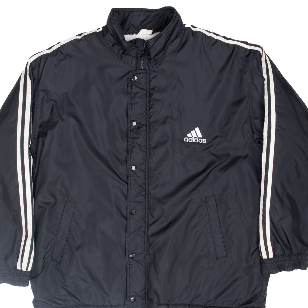 Vintage Adidas 3 Stripes Black Sherpa Lined Windbreaker Jacket 1990S Size XL