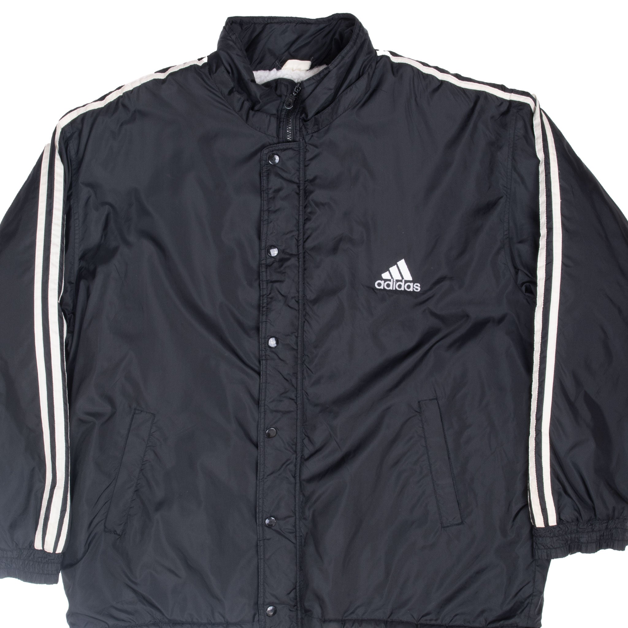 Vintage Adidas 3 Stripes Black Sherpa Lined Windbreaker Jacket 1990S Size XL