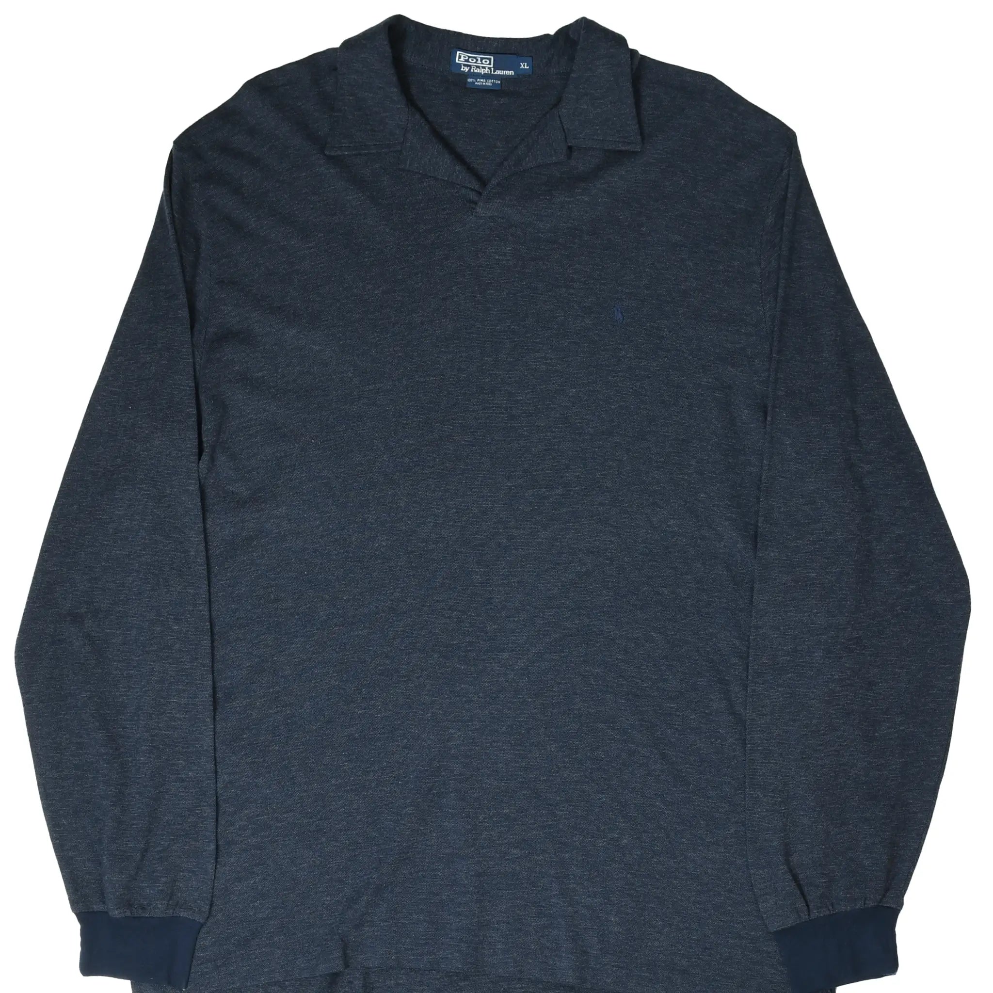 Front of navy blue Polo Ralph Lauren long-sleeve polo shirt with tonal pony embroidery