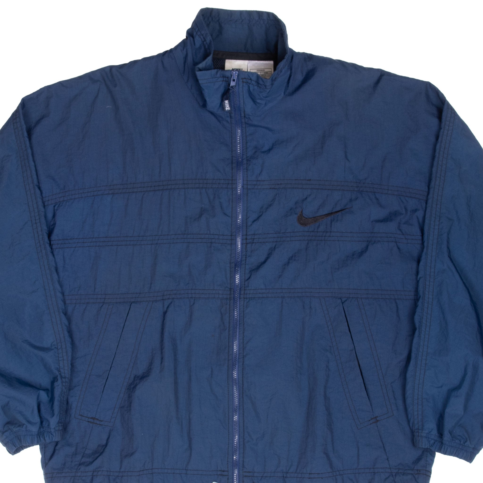 VINTAGE NIKE CLASSIC SWOOSH BLUE WINDBREAKER JACKET 1990S SMALL