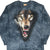 Front of The Mountain grey tie-dye long-sleeve T-shirt with a large snarling wolf face graphic
