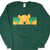 Front of dark green Disney sweatshirt with Winnie the Pooh peeking over the POOH lettering
