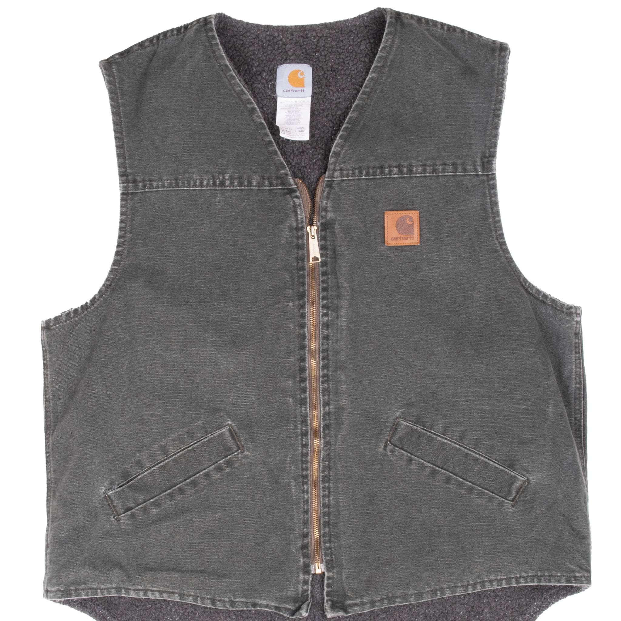 VINTAGE CARHARTT SHERPA LINED GREEN VEST JACKET 2002 XL TALL V13MOS MADE IN USA