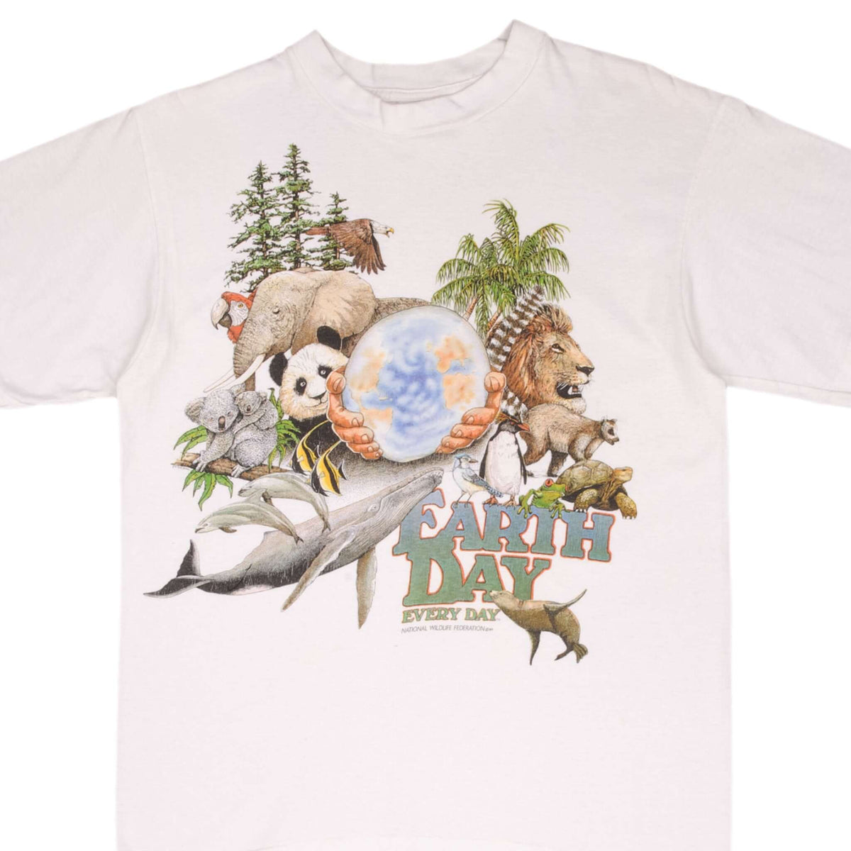 VINTAGE EARTH DAY ECOLOGIST ANIMAL PRINT TEE SHIRT 1989 SIZE MEDIUM MA