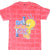 Front of pink brick-pattern Looney Tunes T-shirt with Tweety and Do I Look Like I Care? graphic