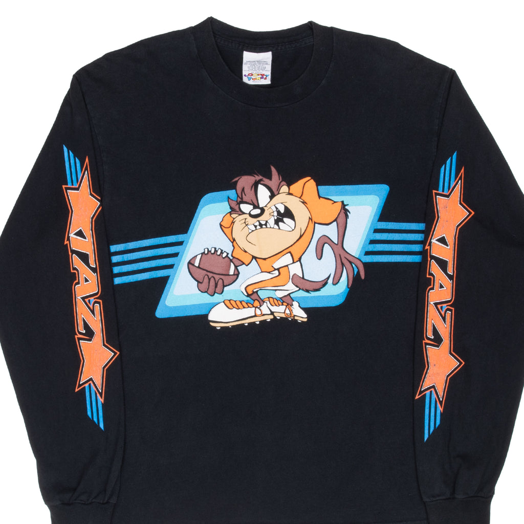 Vintage Looney Tunes Taz Football Long Sleeve Tee Shirt 1990S Size Medium Made In Usa