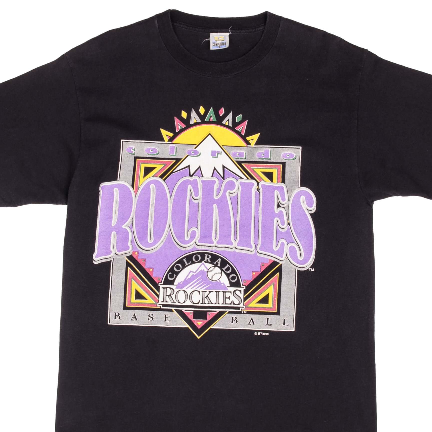 Vintage Black MLB Colorado Rockies 1993 Tee Shirt Size Large With Single Stitch Sleeves