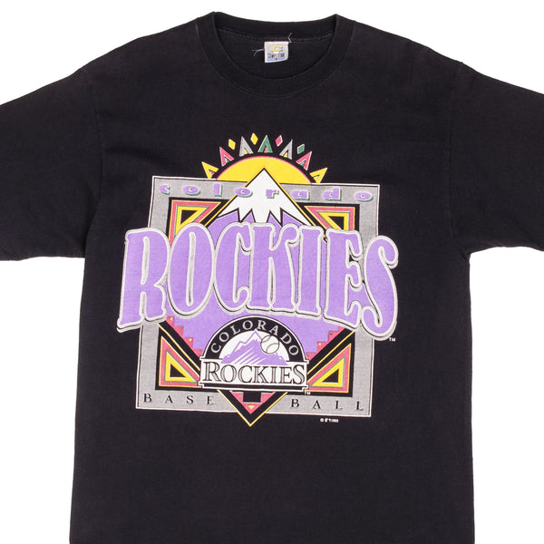Vintage Black MLB Colorado Rockies 1993 Tee Shirt Size Large With Single Stitch Sleeves