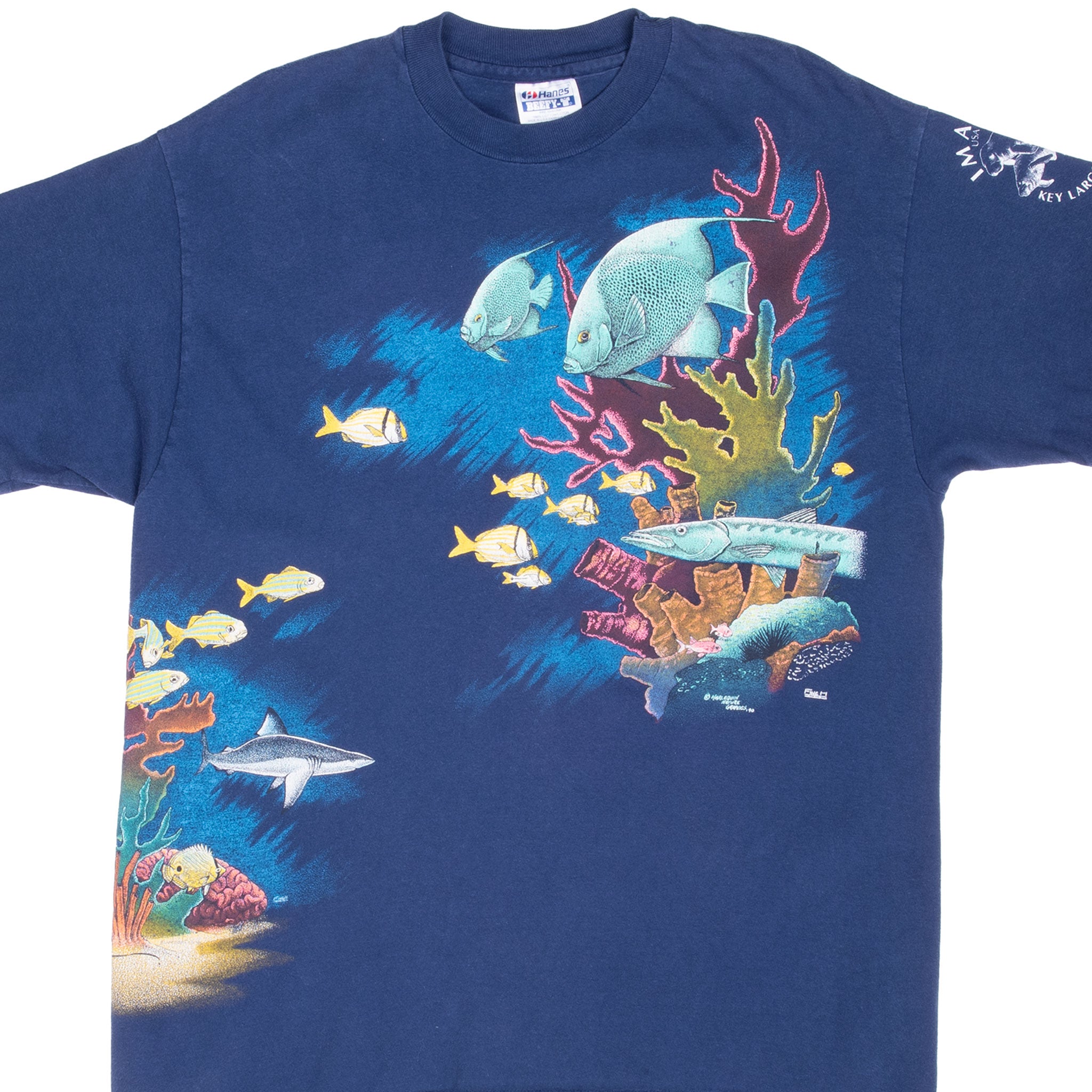 Vintage Animal Print Key Largo Fish Oceans Tee Shirt 1990 Size Medium Made In Usa