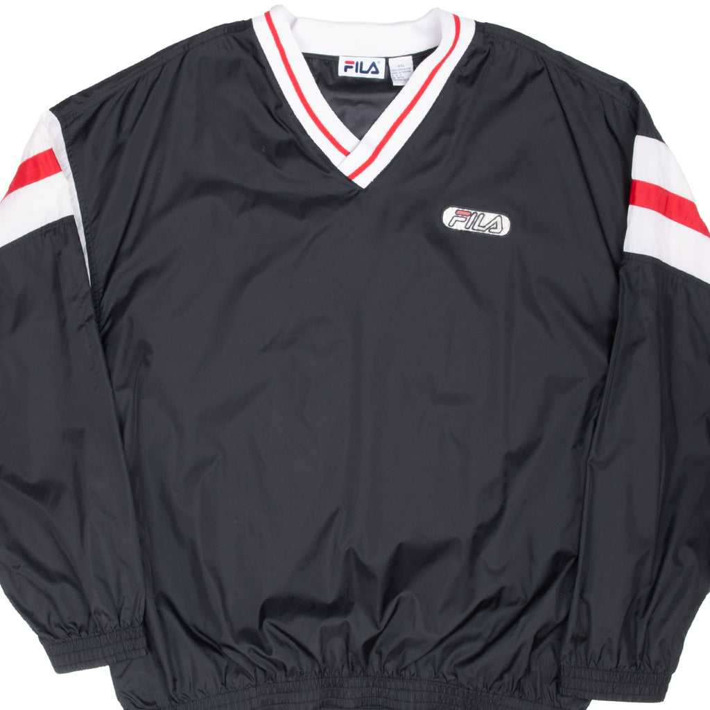 Vintage Fila Black Pullover Windbreaker Jacket 1990S Size 2XL
