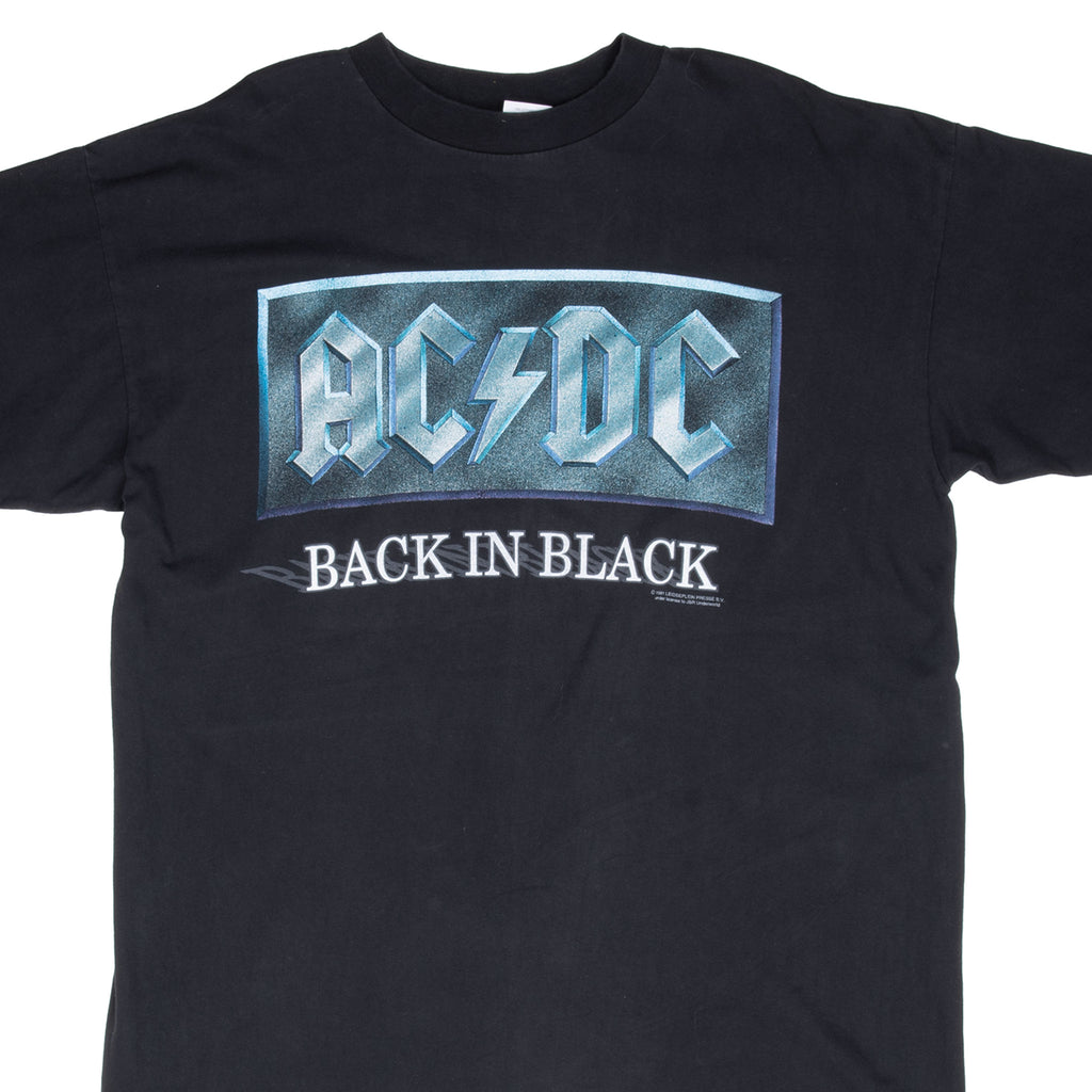 Vintage Acdc Back In Black Tee Shirt 1991 Size XL Made In Usa With Single Stitch Sleeves