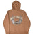 Back of brown Harley-Davidson zip hoodie with large embroidered logo and blue-gray flame design