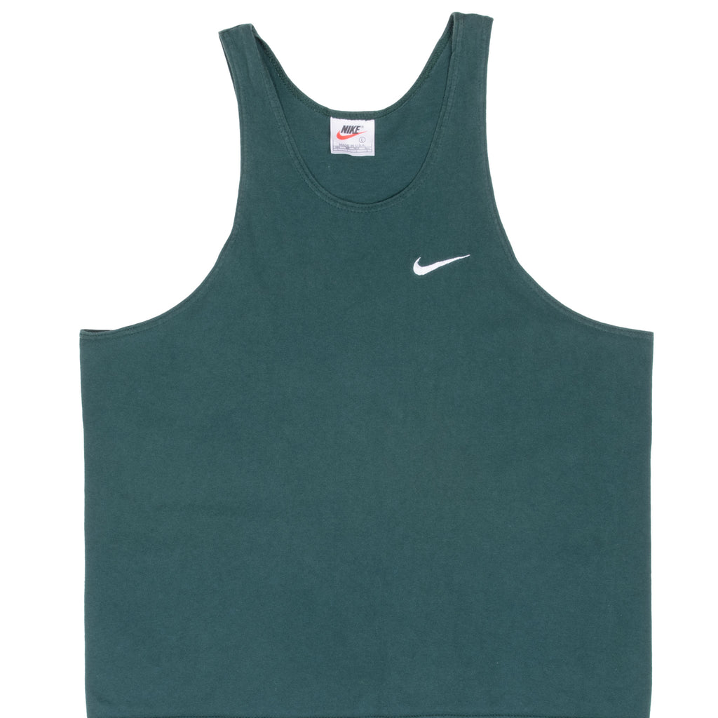 Vintage Nike Classic Swoosh Green Tank Top Tee Shirt 1990S Size Large Made In Usa