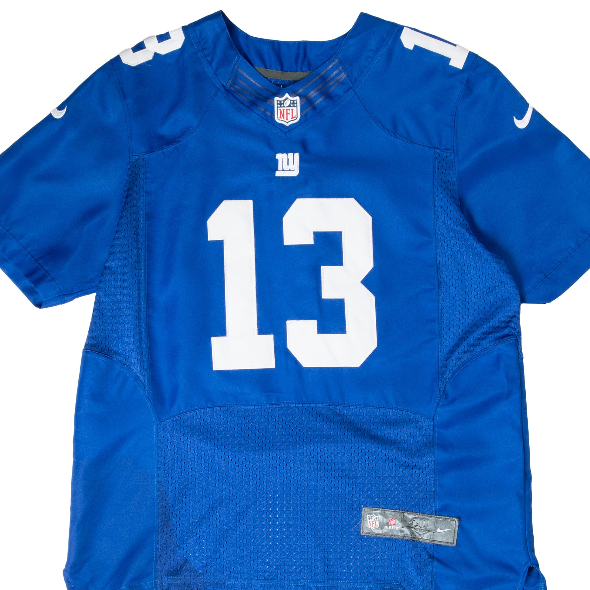 Front of blue New York Giants Odell Beckham Jr. Nike jersey with white number 13