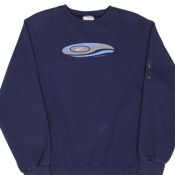 Vintage Nike Surf Swoosh Navy Blue Sweatshirt 1990S Size Medium Made In USA