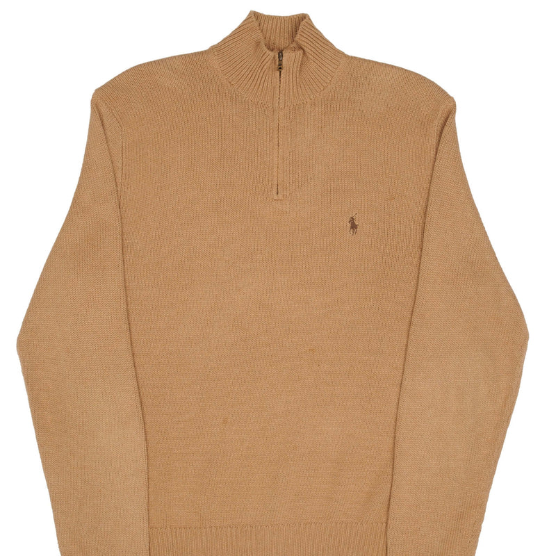 Vintage Polo Ralph Lauren Brown Knit Quarter 1/4 Zip Sweater 1990S Size Large