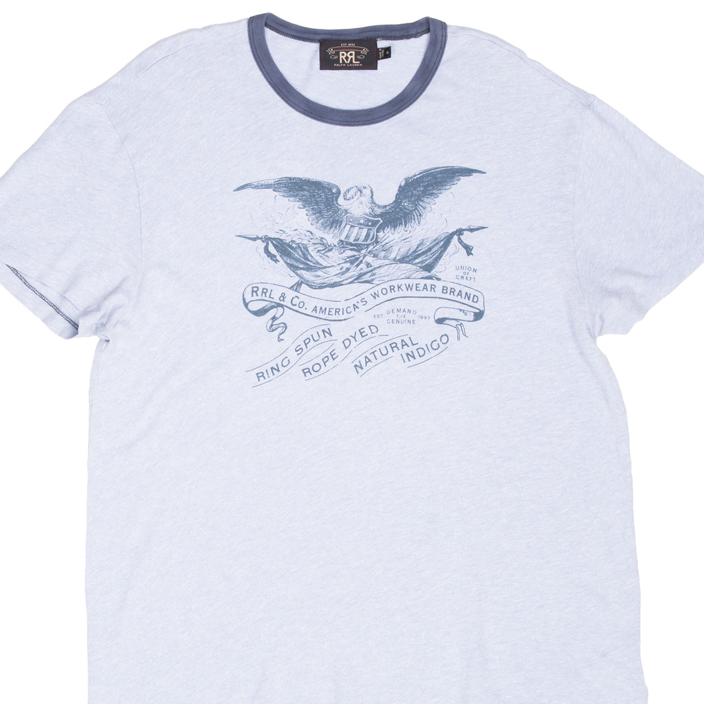 Vintage Double R Rrl Ralph Lauren America's Workwear Brand Blue Ringer Tee Shirt 1990S Size Large With Single Stitch Sleeves