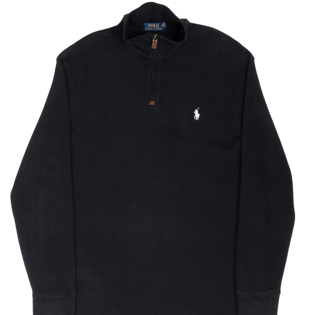 Vintage Polo Ralph Lauren Black Quarter 1/4 Zip Sweater Size Large
