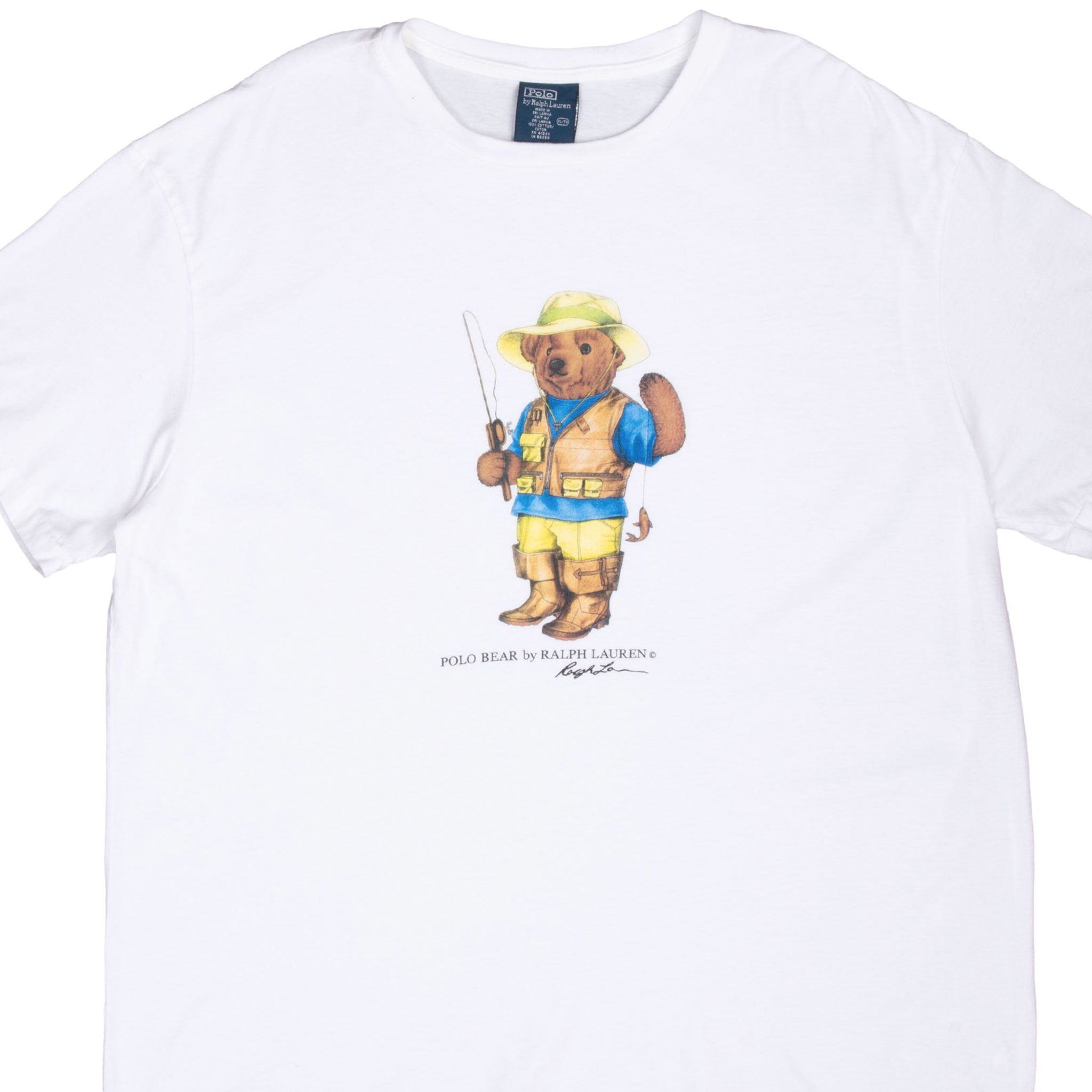 Vintage Ralph Lauren Polo Bear Fisherman White Tee Shirt 1990S Size XL
