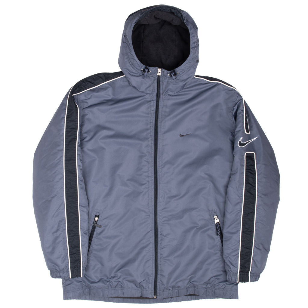 Vintage Nike Big Swoosh Dark Grey Hooded Windbreaker Jacket 2000S Size Large